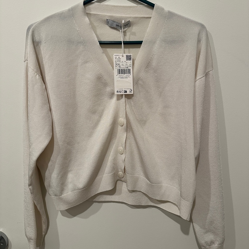 MANGO White Cream Button Knit Cardigan Sweater XXL NWT